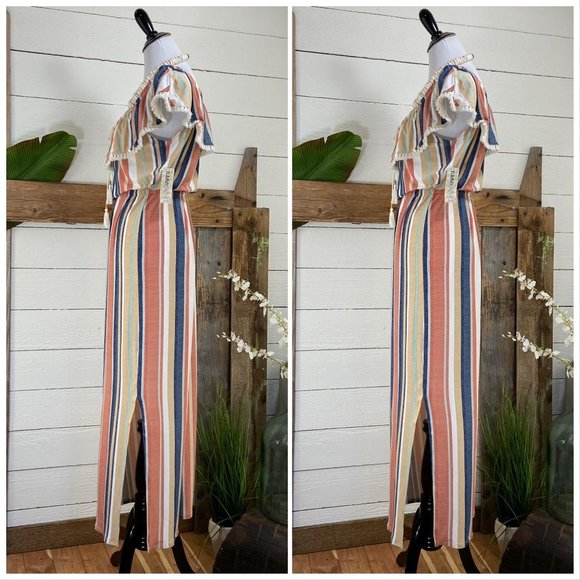 NWT Super Soft Striped with Fringe Maxi Dr… - Picture 3 of 12